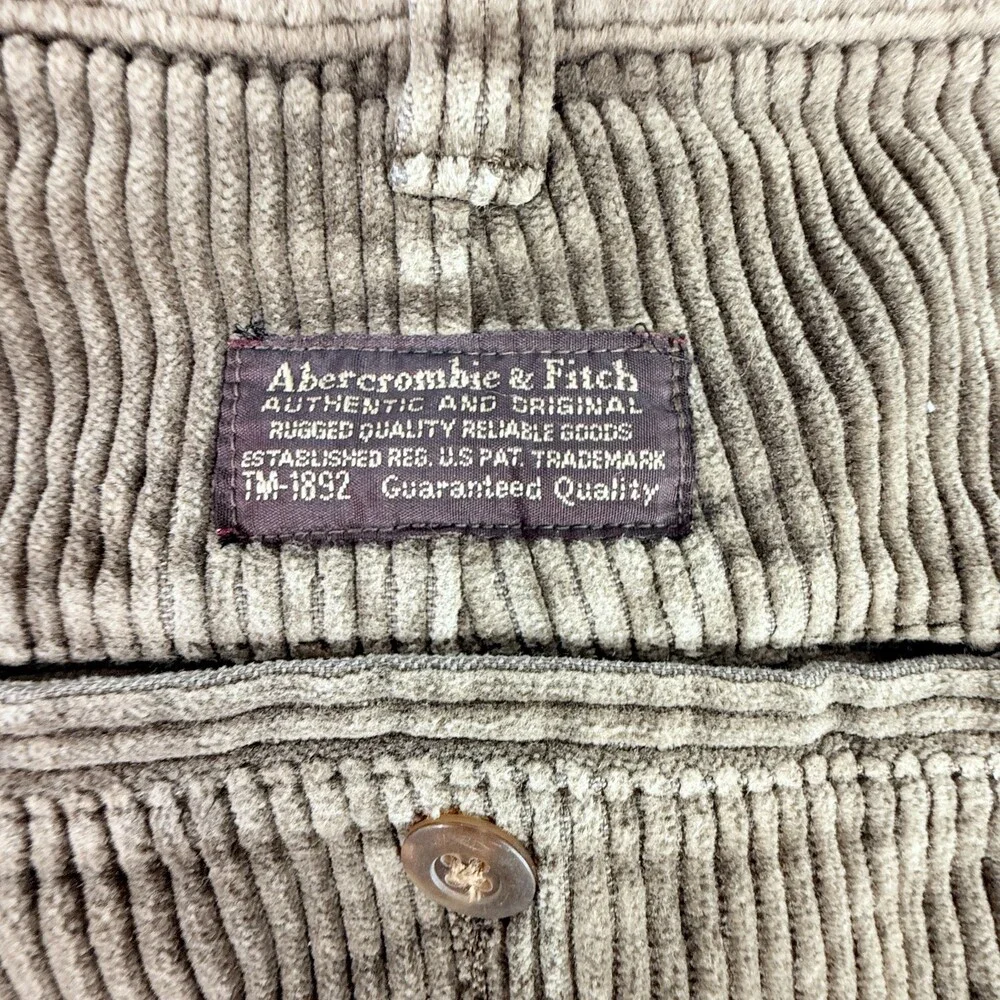 VTG Abercrombie And Fitch Pants Men’s 36x27 Brown Pleated Chunky Corduroy Baggy